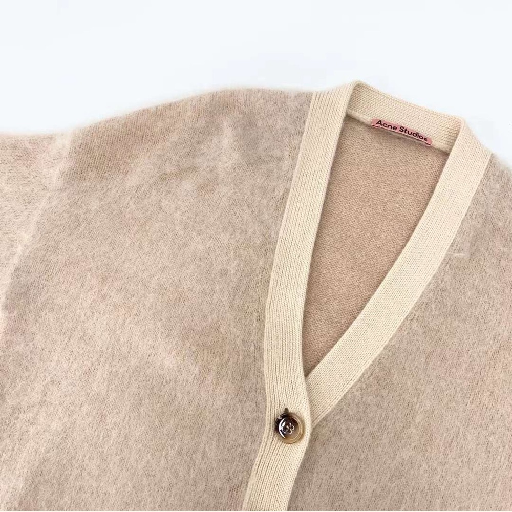 🍁⛄️ACNE STUDIOS MOHAIR WOOL FLUFFY CARDIGAN Warm Beige Grandpa Knitted - Picture 13 of 14